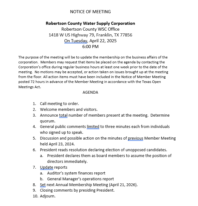 Member Meeting Notice 2025