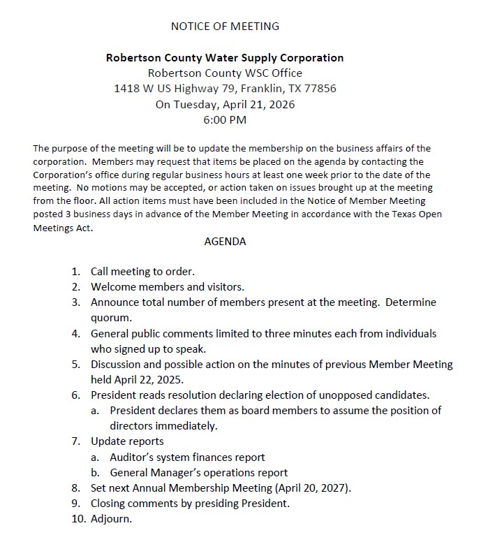 Notice of 2026 Member Meeting